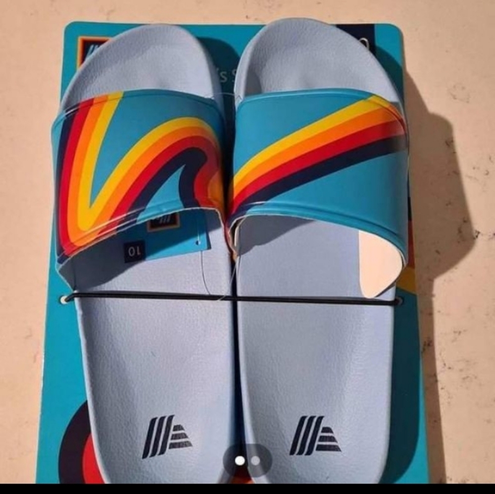 NWT Aldi Slides Flip FlopShoes Rainbow Size 12 mens OR equal to size 10 womens